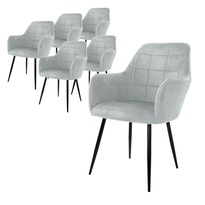 ECD Germany Lot de 6 Chaises de Salle à Manger Cuisine Salon Séjour - Gris - Assise Siège Rembourrée en Velours Structure en Métal ECD Germany Lot de 6 Chaises de Salle à Manger Cuisine Salon Séjour - Gris - Assise Siège Rembourrée en Velours Structure en Métal
