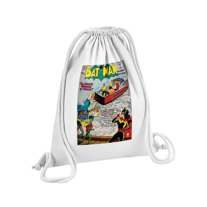 Sac de Gym en Coton Blanc Batman Marvel Couverture BD Comics Super