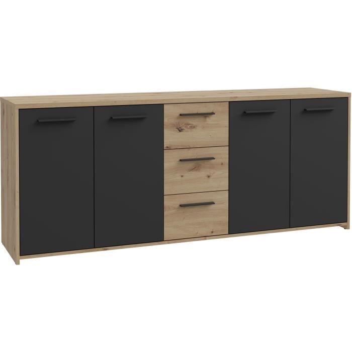 Buffet Pilvi chêne/noir 4 portes 3 tiroirs 179cm