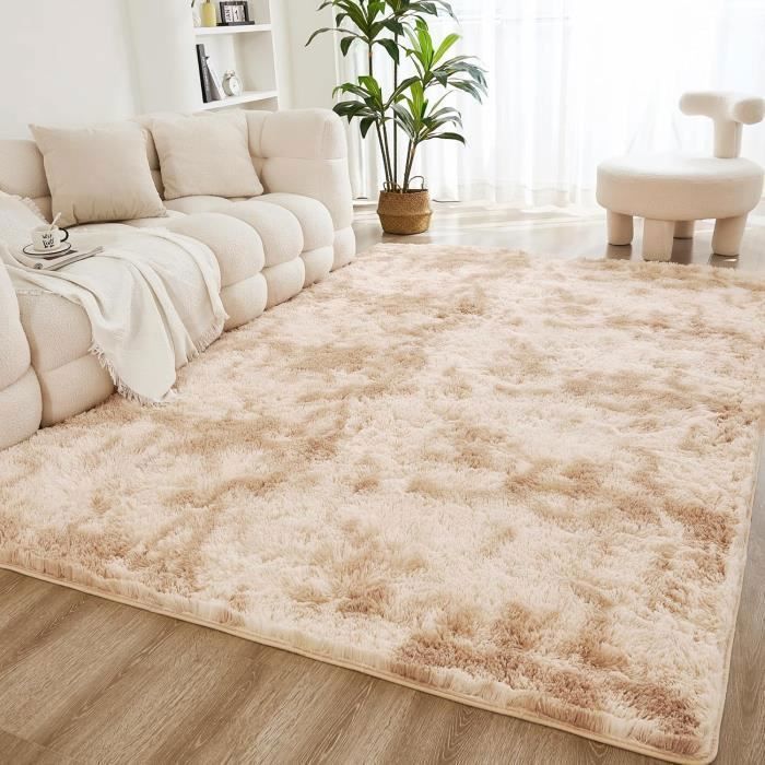 Tapis Salon Shaggy - FREOSEN - 160 x 200 cm - Beige - Poils Longs - Antidérapant