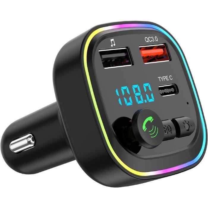 Transmetteur FM Bluetooth Voiture 2 En 1 + Double Chargeur Rapide - Mains Libres, USB-C & Lightning Inclus - UTENSILIFY