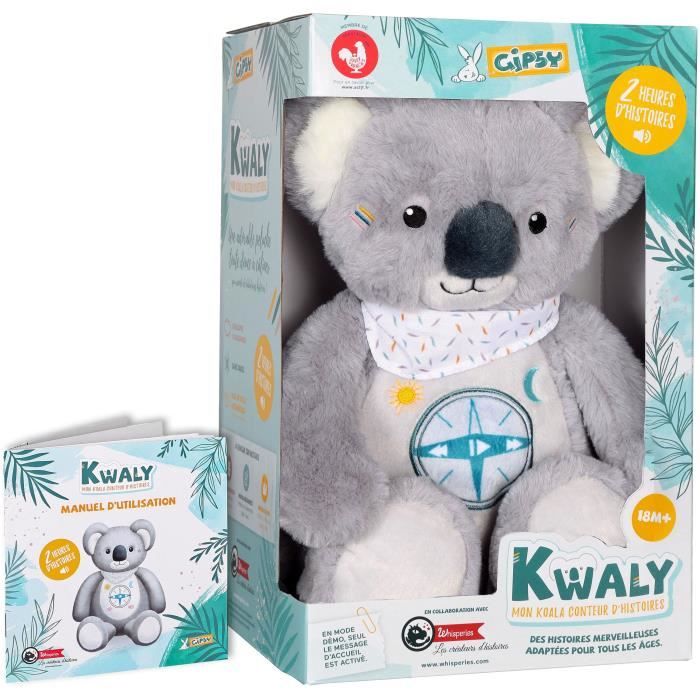 Gipsy Toys - KWALY- Koala conteur d’Histoires - Peluche Qui Parle Interactive -Version française - 2 Heures de Contes Merveilleux