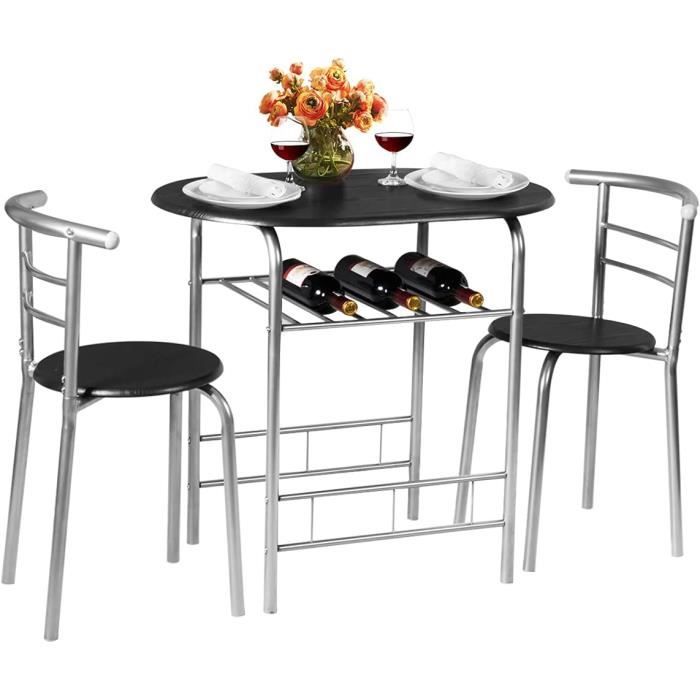goplus ensemble de table et 2 chaises de salle à manger 2 personnes - style simple compacte argent+noir - 80x53x74cm