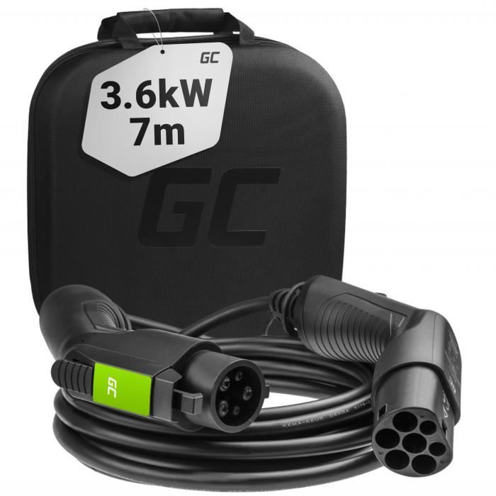 Green Cell® Câble de Charge GC Type 1 pour Voitures électriques EV PHEV | 3,6 KW | 16 A | Type 1 vers Type 2 | 7 m | 1 Phase