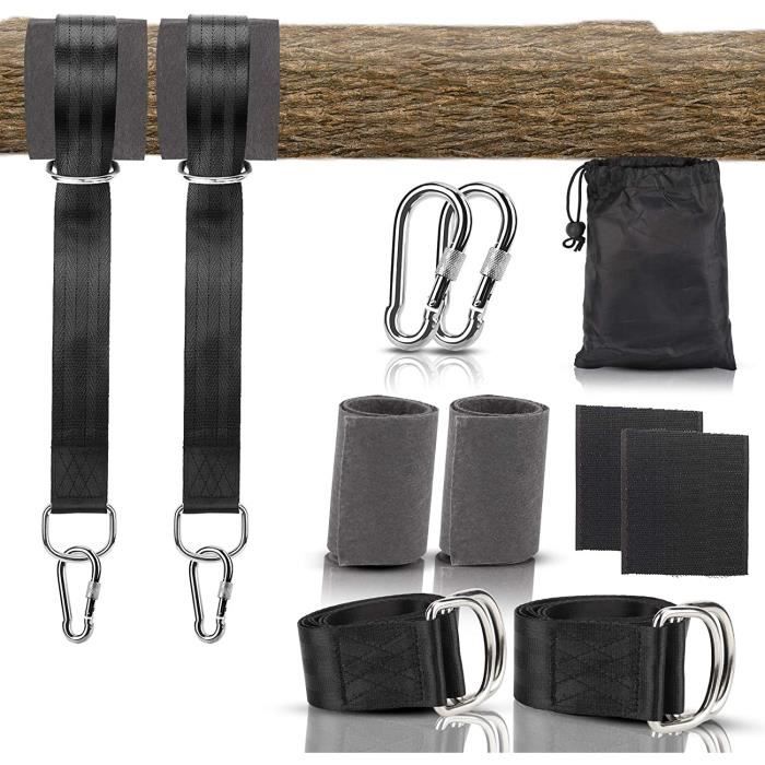 2 Sangles Hamac Extérieur Ultra-Résistantes - Support 250kg, Avec Mousquetons Et D-Ring