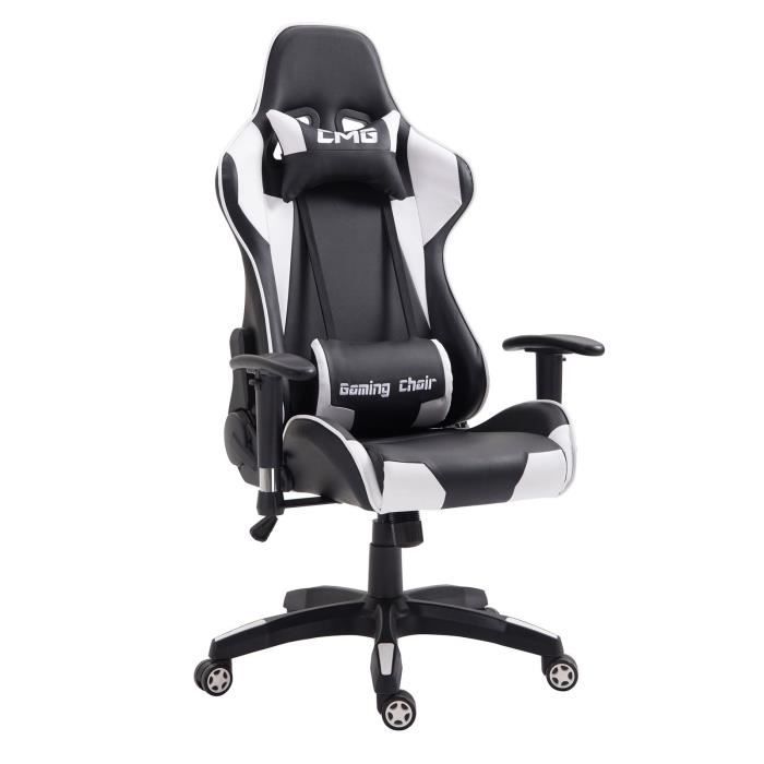 Chaise De Bureau Gaming Fauteuil Ergonomique Avec Coussins Siege Style Racing Racer Gamer Chair Revetement Synthetique Noir Blanc Prix Pas Cher Cdiscount