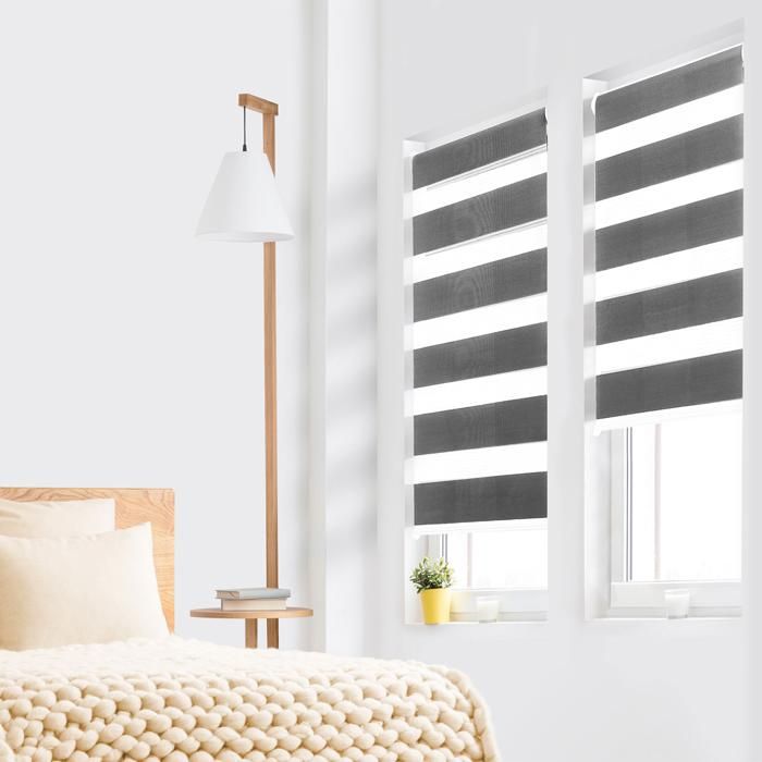 IDMarket - 2 Stores Enrouleurs Zébrés Jour/Nuit Blancs - L.40 X H.170 Cm