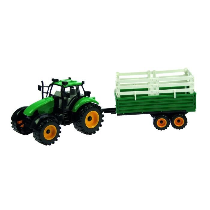 JOUET TRACTEUR ET REMORQUE A RETROFRICTION 28 CM AVANCE TOUT SEUL