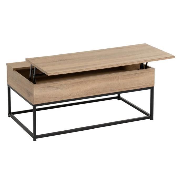 Table basse relevable JUANIO - Chêne/noir - 100x55x40cm - Bois et métal