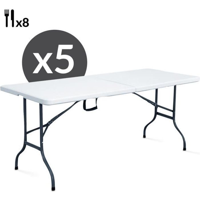 Table pliante réception 180cm - MOB EVENT PRO - Lot de 5 - 8 places - Blanc et noir