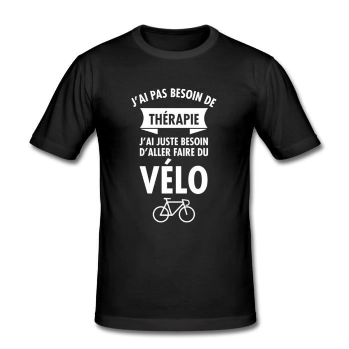 Citation Cyclisme Pas De Therapie Juste Du Velo Tee Shirt Pres Du Corps Homme De Noir Achat Vente T Shirt Cdiscount