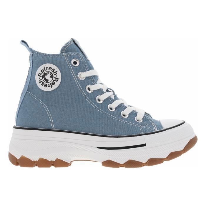 Baskets montantes plateforme - REFRESH - Bleu jean - Femme - Lacets et zip latéral