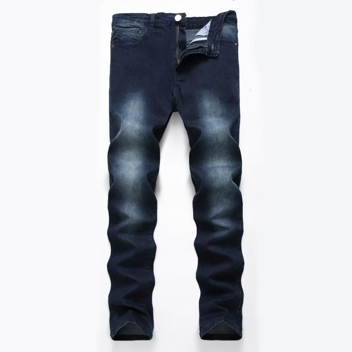 Jean Stretch Homme Coupe Droite Effet Blanchi et Delave INSFITY Bleu fonce