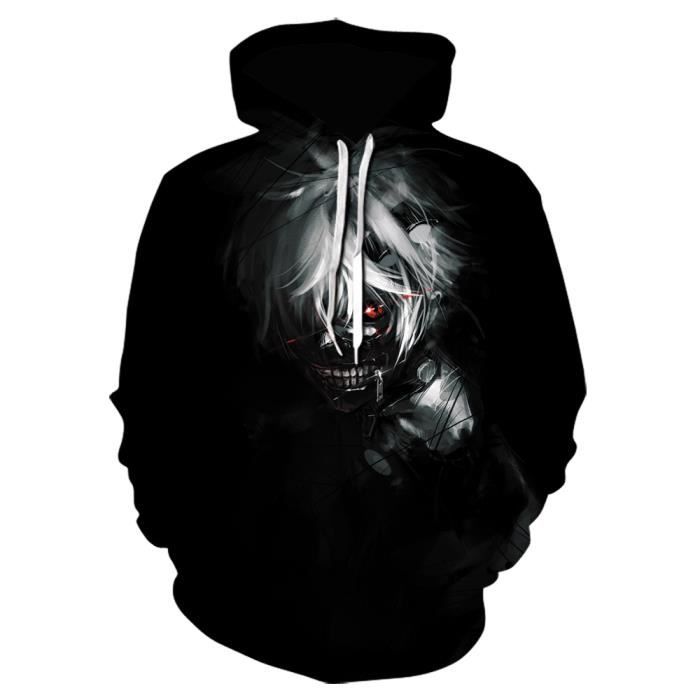 Sweat à Capuche Kaneki Ken - Anime Tokyo Ghoul - Style Vintage Délavé - Taille S à 3XL - Unisexe - Coton Doux