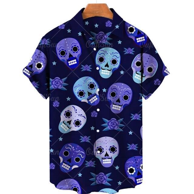 Chemise Hawaïenne Pour Homme USA Star Rayé - T-Shirt Manches Courtes Boutonné 4 Juillet Vacances Plage