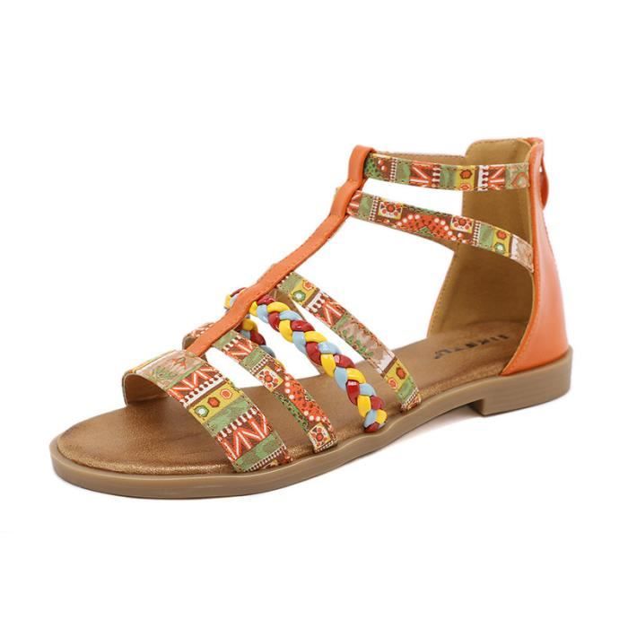 Sandales Femme Boheme Plat t Vintage Chaussures de Plage Bout