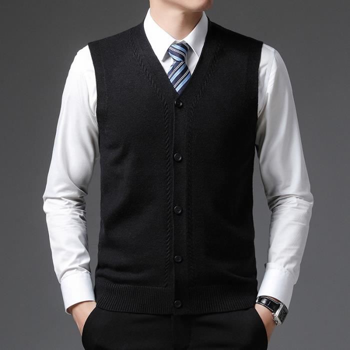 Gilet de Costume Homme Chassique Business Couleur Unie Col V