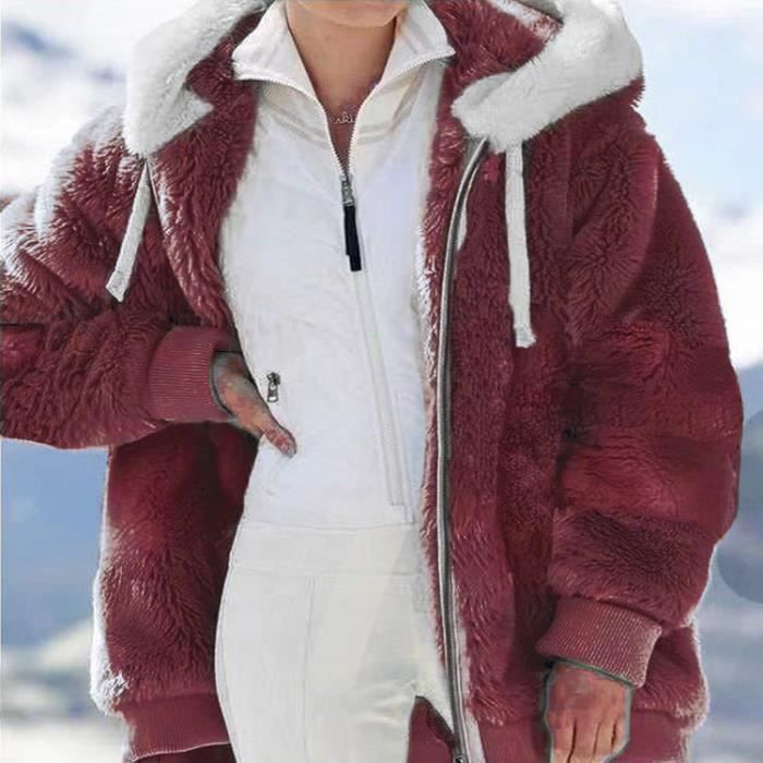 Femmes hiver grande taille femme manteau manteau manteau de fourrure longue veste en peluche chaud epais polaire fausse fourrure man Rouge Cdiscount Pret a Porter
