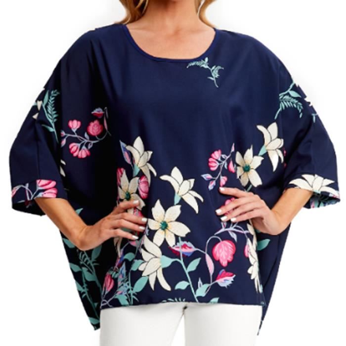 Chemisier Femme Maurice's à Fleurs - Taille M - Manches Chauve-souris - Semi-transparent - Occasion Excellent état