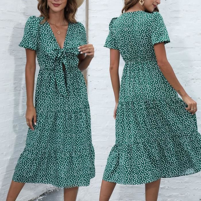 Robe Femme Marque inconnue Imprime floral Col en V Manches courtes Style Boheme Xl Cdiscount Pret a Porter