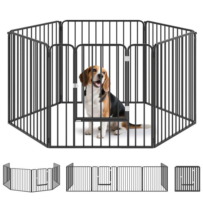Parc enclos modulable pour chien porte 6 panneaux noir
