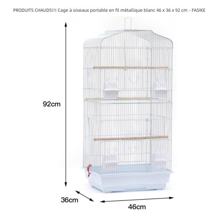 Comparer les prix de Cage à oiseaux portable en fil métallique blanc 46 x 36 x 92 cm - FASIKE