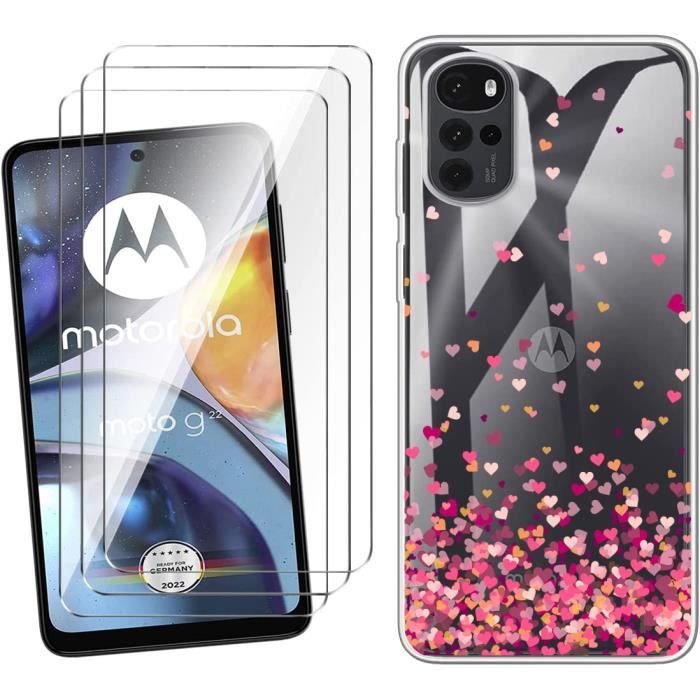 JIAFEI Coque Dégradée Pour Motorola Moto G22 – Silicone TPU Souple – Antichoc – Avec Cordon – Rose/Or