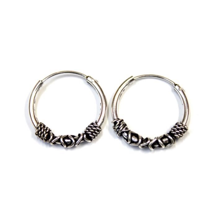 Boucles D'oreilles Créoles Bali En Argent 925/000 - Diamètre 12 Mm - Unisexe