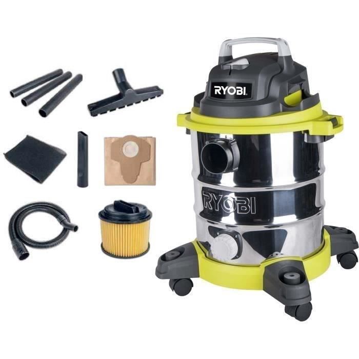 Aspirateur eau et poussière RYOBI - RVC-1220I-G - Cuve inox - 20L