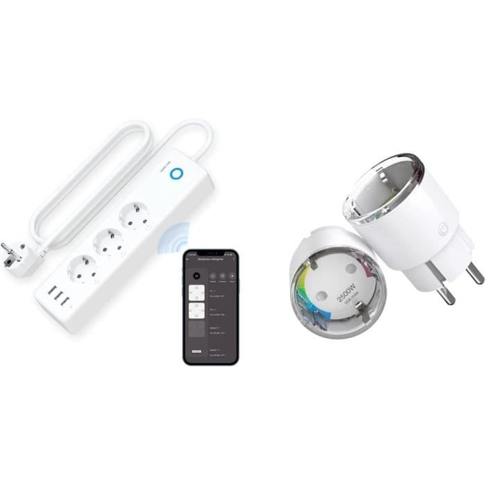 Mini Multiprise Multiprise Connectée Wifi, Multiprise Intelligente 3 Prises 16A Et 3 ...