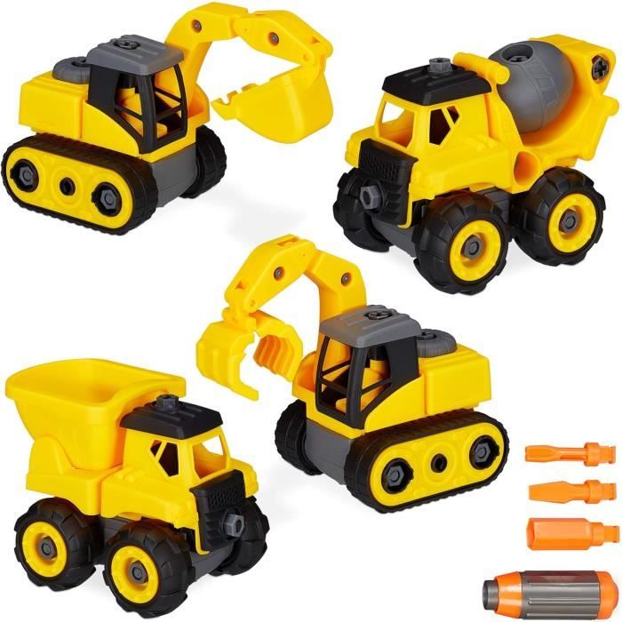 V?�hicules de Chantiers Enfants, tracteurs Jouets en Jeu de 4, Tourne vis avec 3 Embouts, ?� 