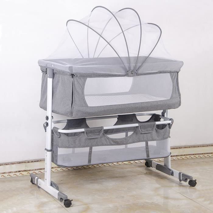 Lit Cododo Bébé 2-en-1 Willonin - Avec Matelas, Moustiquaire - 4 Hauteurs Réglables - 0-36 Mois