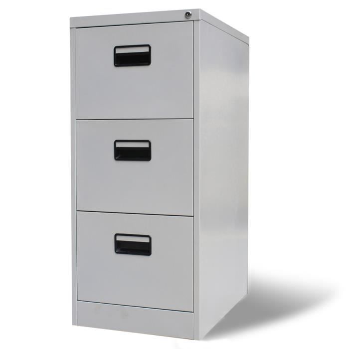 Armoire De Bureau En Metal A 3 Tiroirs Gris Meuble Rangement De