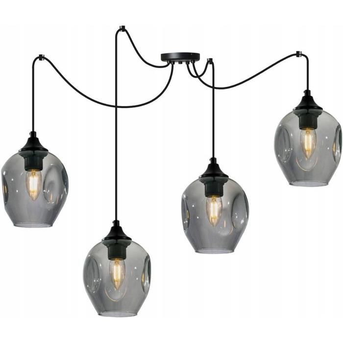 Lustre suspension - 3 lampes verre vert SMOTOP - Abat-jour verre 13 cm - Laiton doré - 3x E27 - Maison