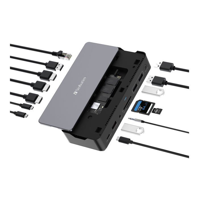 Verbatim Station daccueil USB-C Pro hub 15 en 1 avec SSD intégré Adaptateur multiport vers HDMI 4K et 8K USB-A et USB-C PD 80