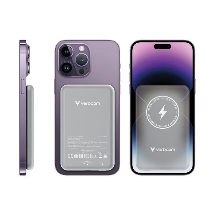 Batterie externe - VERBATIM - Charge n Go Magnetic Wireless 5000 - Induction - Gris - Smartphones et tablettes