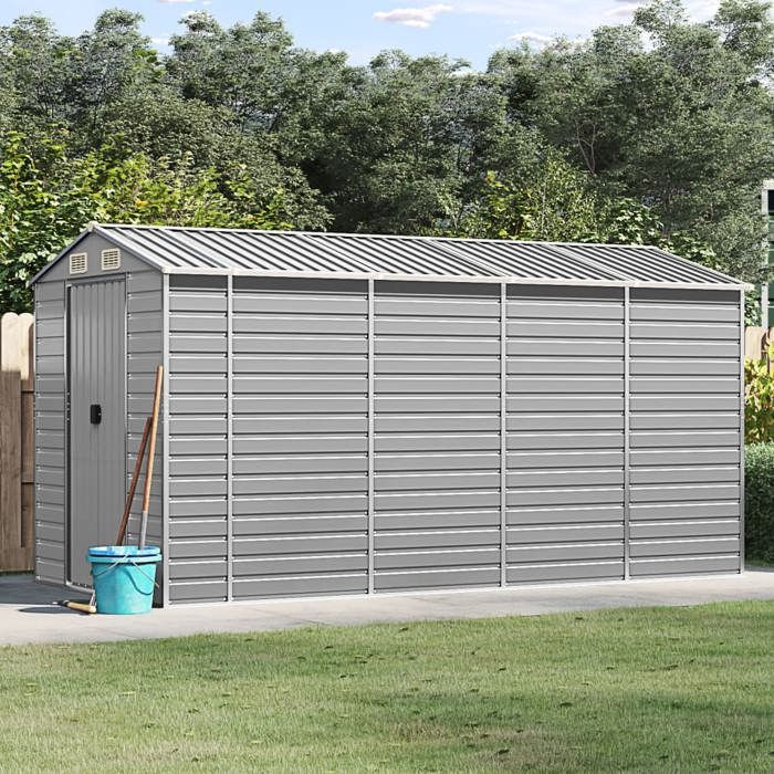 vidaXL Abri de jardin gris clair 191 x 385 x 198 cm en acier galvanisé 3188245