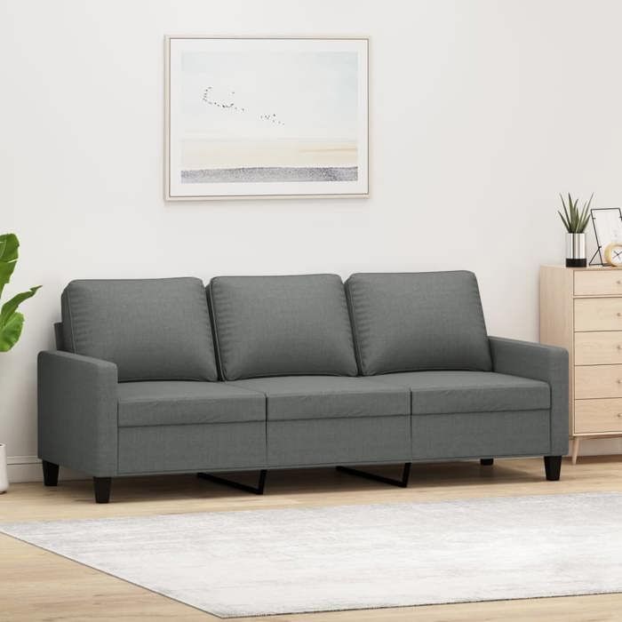 vidaXL Canapé à 3 places Gris foncé 180 cm Tissu canapé canapé de salon canapé à trois places canapé rembourré sièges 359172