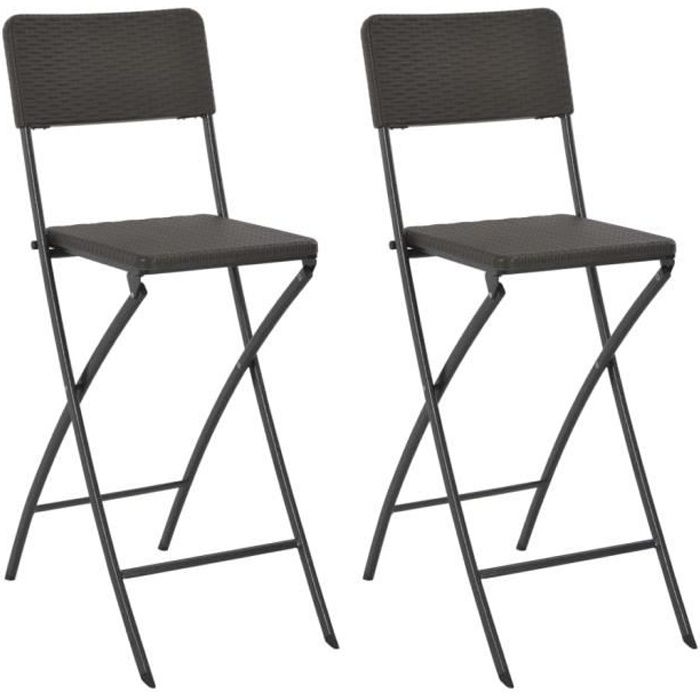 Chaise de bar pliante 2 pcs HDPE 45x63x114 cm Marron  Brun  Sièges d