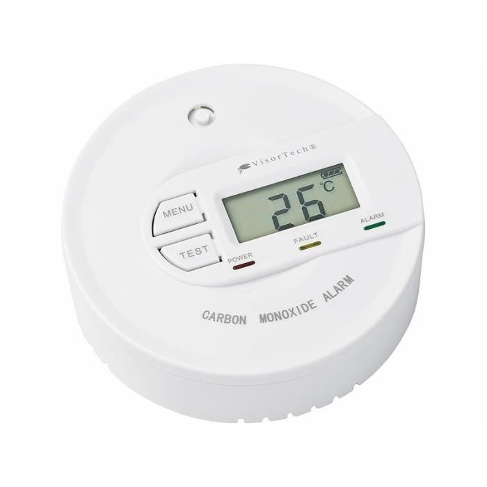 Détecteur De Monoxyde De Carbone CO - Certifié TUV, écran LCD, Batterie 10 Ans - Blanc