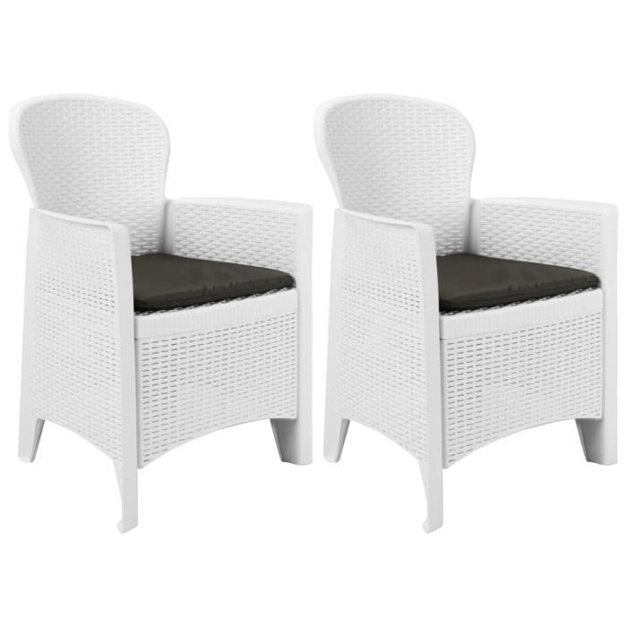 fihero - sièges de jardin - chaise de jardin 2 pcs et coussin blanc plastique aspect rotin