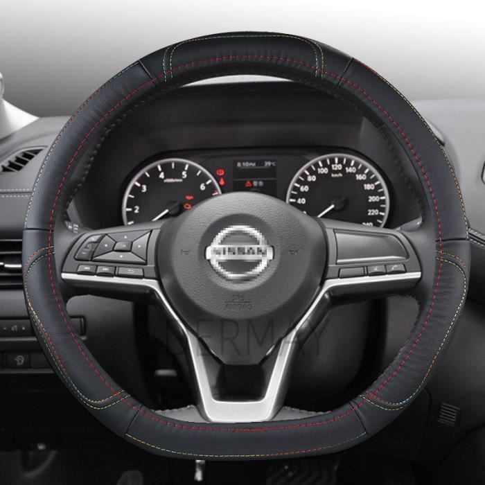 LUOERPI Couvre Volant Cousu à La Main En Cuir Noir Rouge, Pour Peugeot - Foto 3