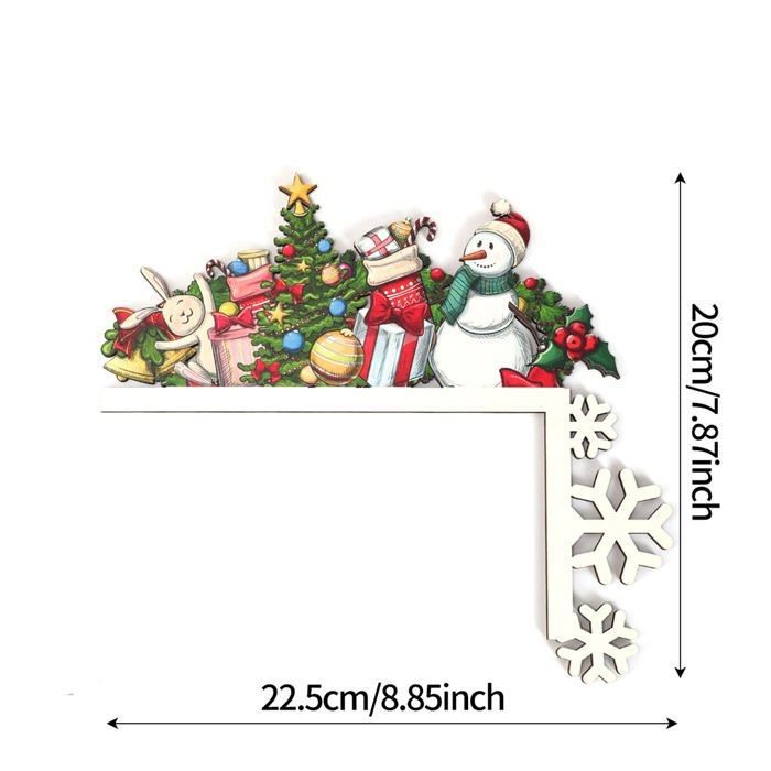 Décoration Cadre De Porte Père Noël En Bois - Double Face, 18x9 Cm - Adhésif Inclus Pour Fenêtre, Cheminée, Frigo - 9