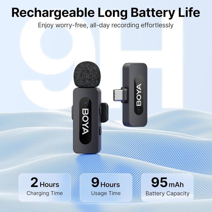 BY-V10 Microphone sans Fil pour iPhone 15/16, Android, Mini Micro, 48 ...
