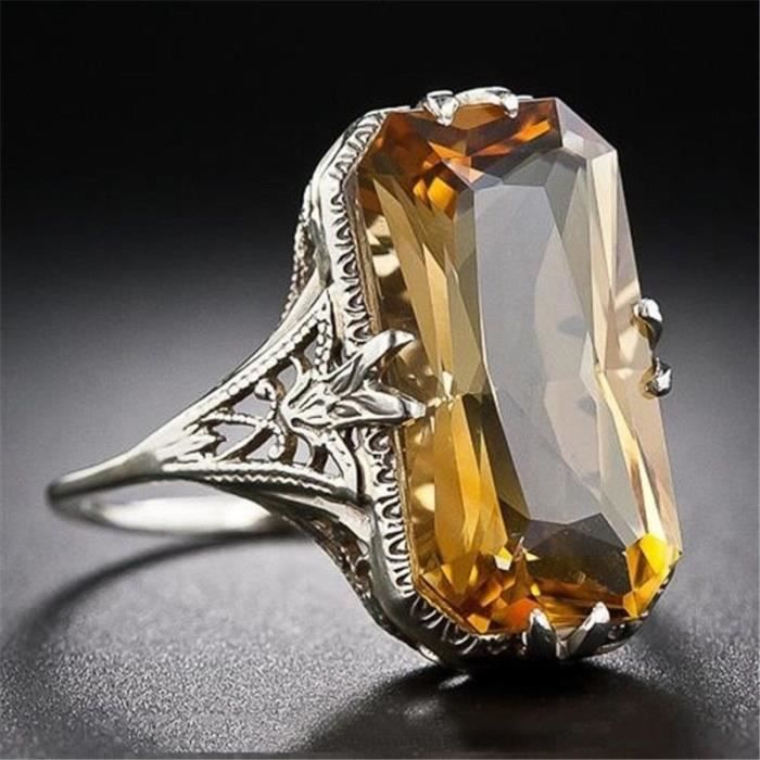 Idée cadeau bijou bague pierre Citrine 3 anneaux argent