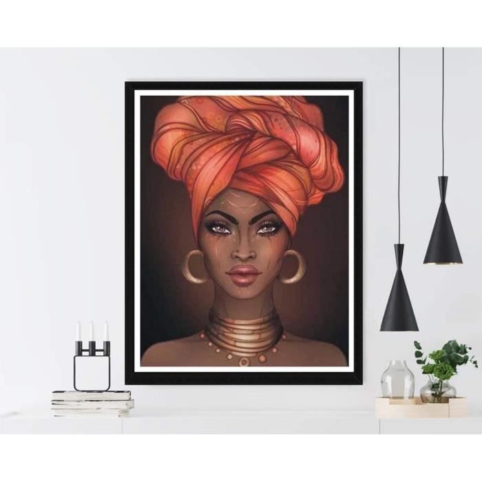 WQBQKKX Tableau Femme Africaine Noire Et Bleue Sur Toile - Décoration Murale 90x130cm Sans Cadre Pour Salon Et Chambre