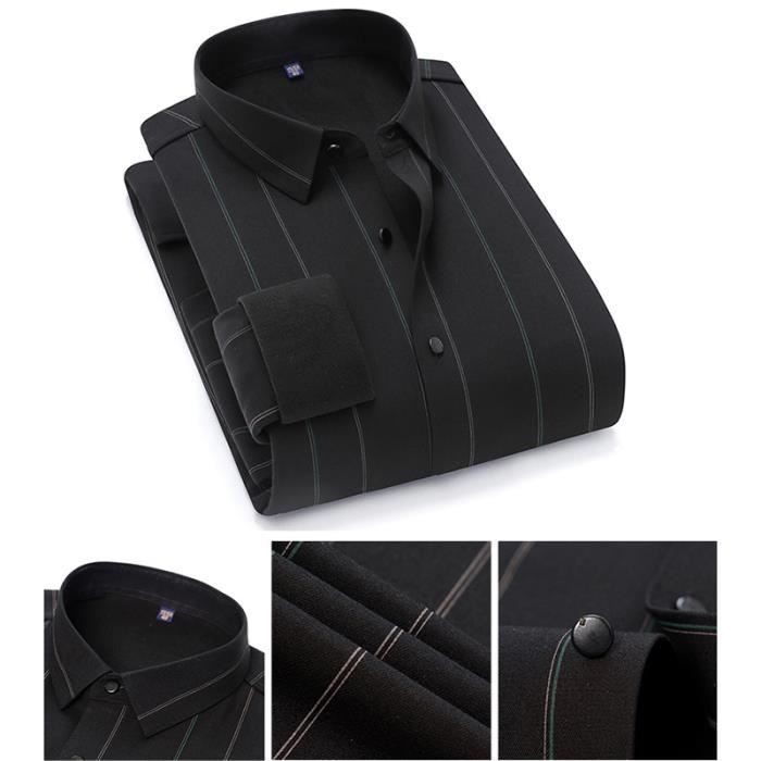 Chemise Homme Hiver Rayures Doublée Polaire Chaude Manches Longues