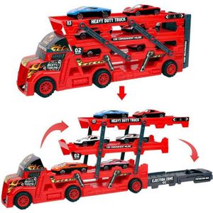 Set De 2 Véhicules Cars – Camion Transporteur + Voiture De Course – Échelle 1/55 – Cadeau Enfant Anniversaire