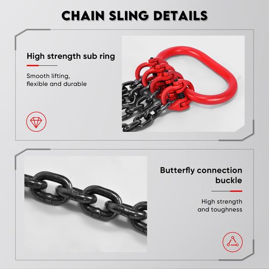 Élingue Chaîne 4 Brins G80 5 Tonnes – Suspension Levage Avec Crochets De Sécurité, Galvanisée Résistante Chaleur