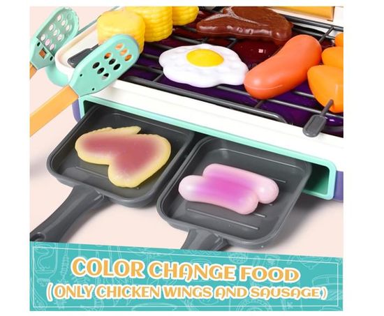 Grill Jouet Cuisine Enfant 3 Ans+ - Fruits Et Légumes à Couper, Jeu De Rôle Chef BBQ - Plastique Sûr Et Coloré